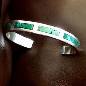 TAXCO Sterling Silver & Malachite Cuff Bangle Bracelet